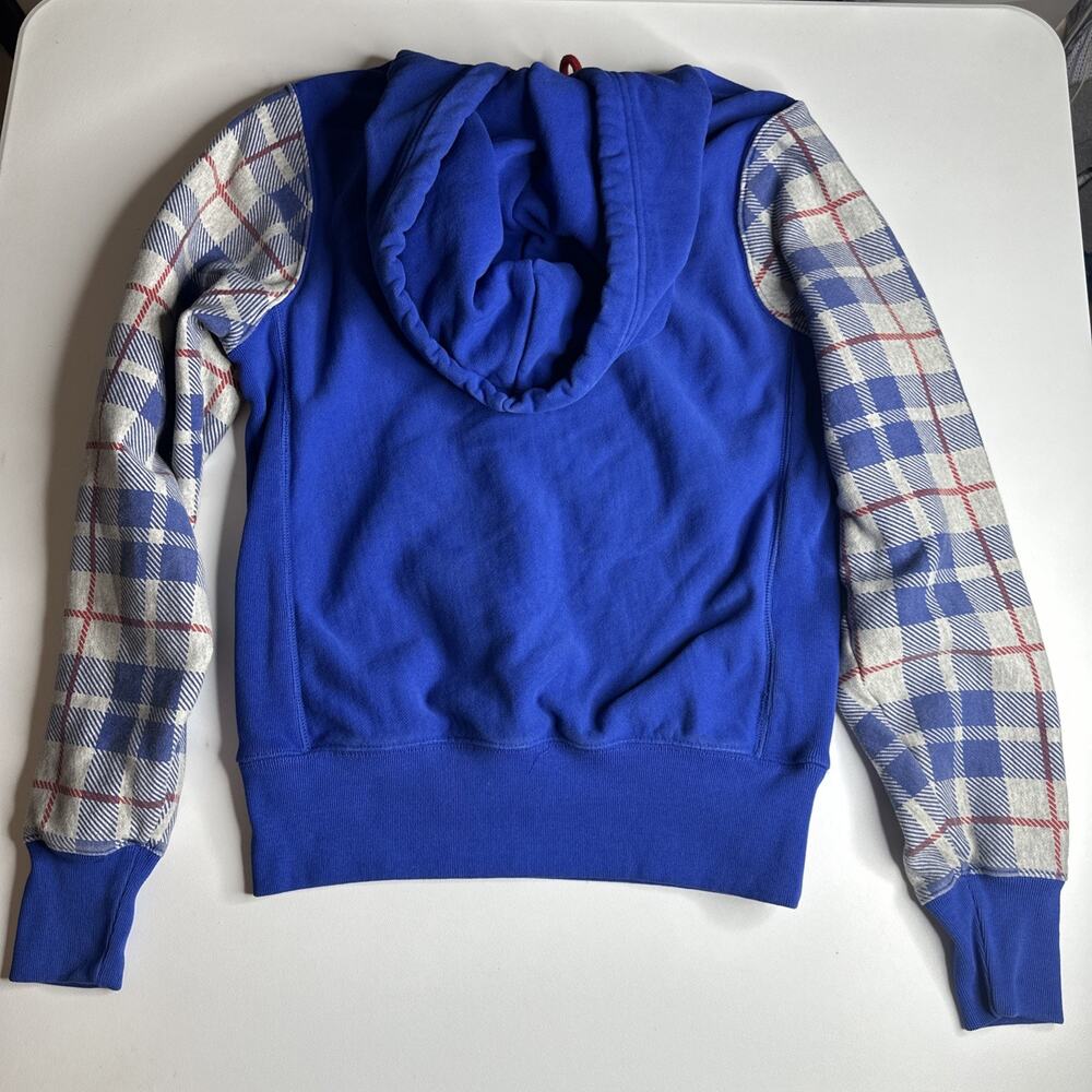 Vintage Champion Mens Small Reverse Weave Pullover Hoodie Pocket Blue Plaid - Picture 3 of 12